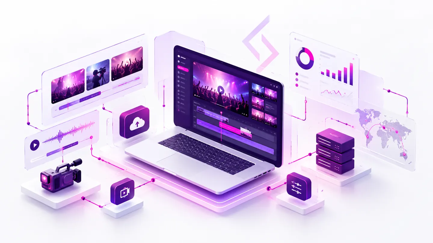 Minimal software dashboard and digital streaming workflow concept